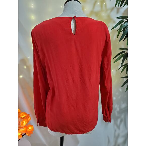 Tess Vintage 100% Silk Red Keyhole Blouse Womens Size 10 Top Holiday Event - Picture 4 of 11